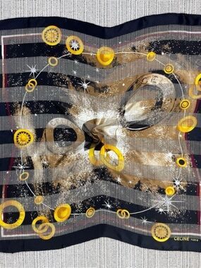 VINTAGE DESIGNER 2000s Celine Multicolor Graphic Galaxy Silk Scarf